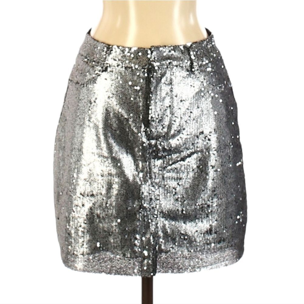 NWT INA Silver Sequin Disco Skirt S